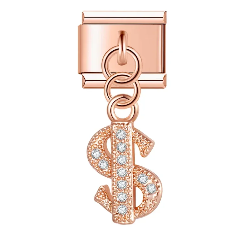 Rose Gold Crystal Symbol Dangle Italian Charms - Image 21