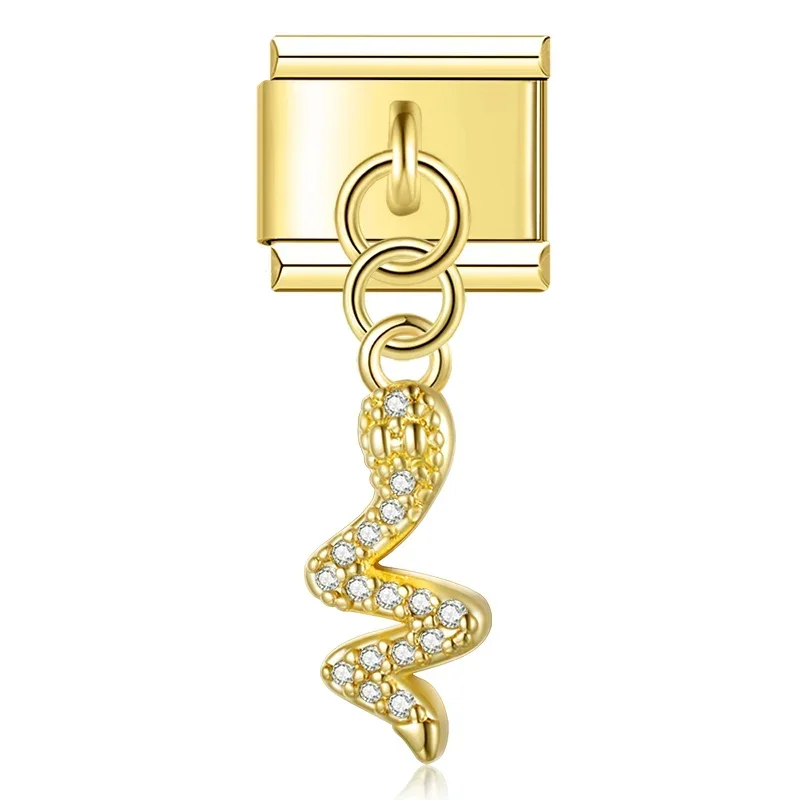 Crystal Bird, Peacock and Snake Dangle Italian Charms - Image 5