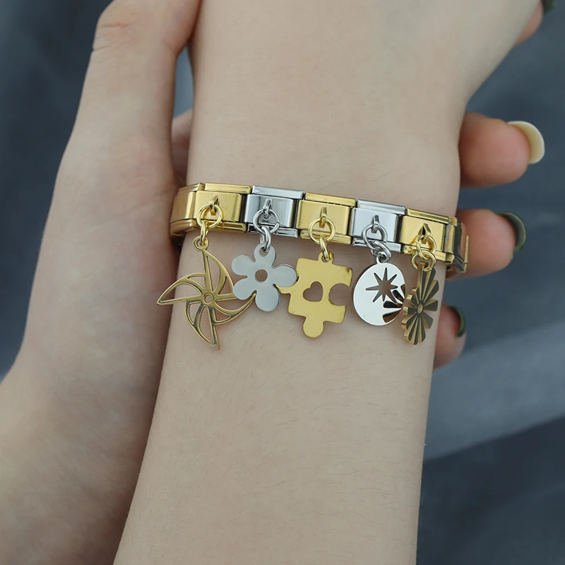 Flower, Mushroom and Puzzle Dangle Italian Charms