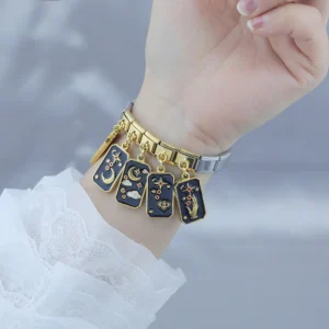 Gold Tarot and Starry Sky Dangle Italian Charms