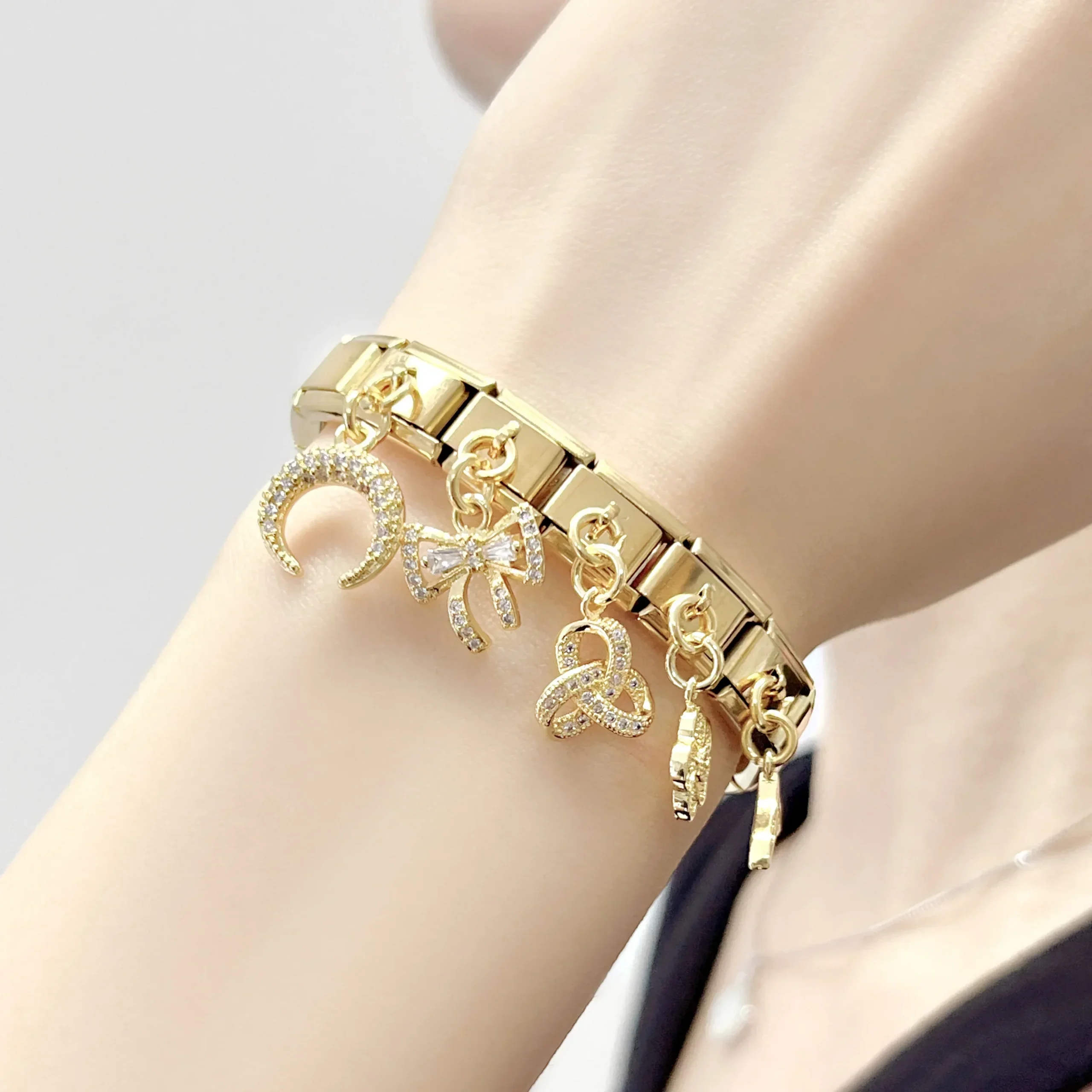 Gold Crystal Symbol Dangle Italian Charms