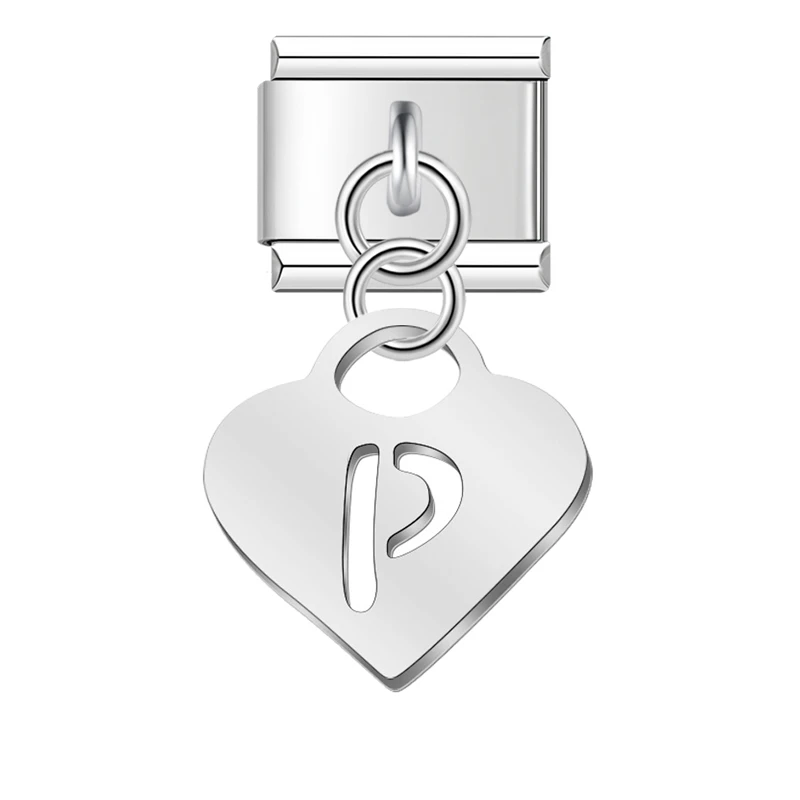 Silver Heart Initial Dangle Italian Charms - Image 25