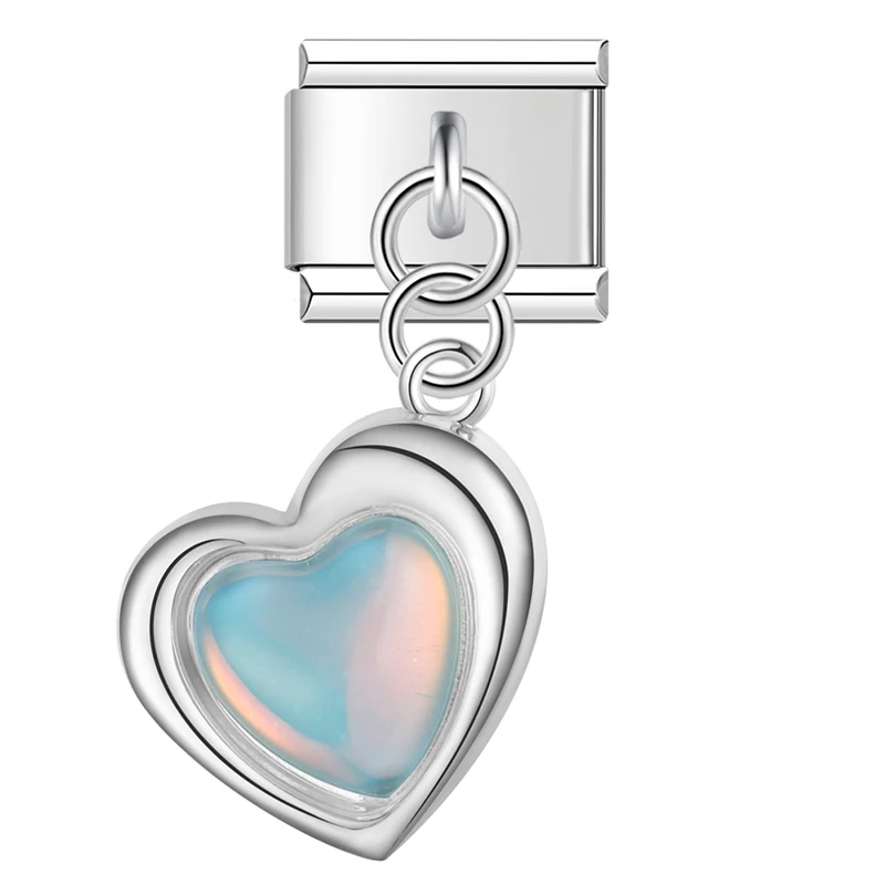 Opal Heart and Sunburst Dangle Italian Charms - Image 5