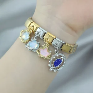 Opal Heart and Star Dangle Italian Charms