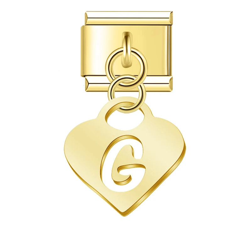 Gold Heart Initial Dangle Italian Charms - Image 24