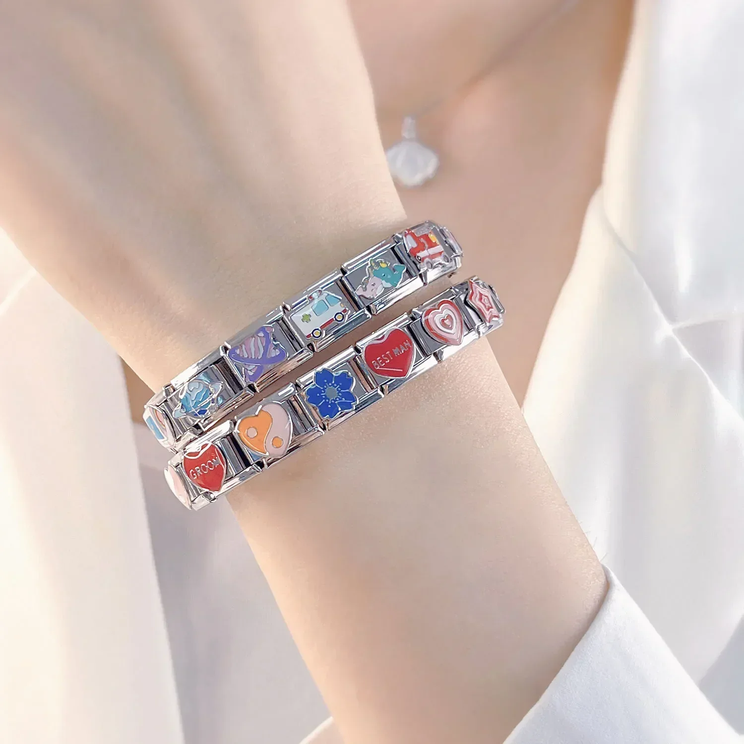Colourful Heart and Flower Italian Charms