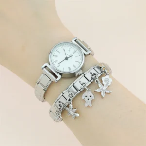 Crystal Flower and Puppy Dangle Italian Charms