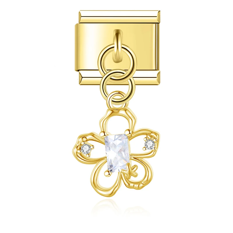 Crystal Flower Dangle Italian Charms