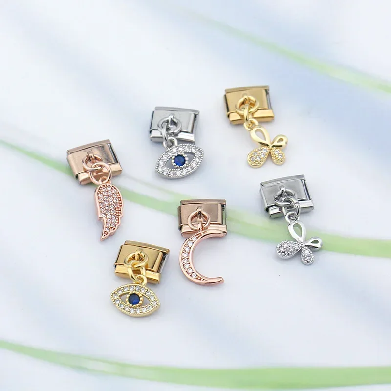 Evil Eye, Butterfly and Moon Dangle Italian Charms