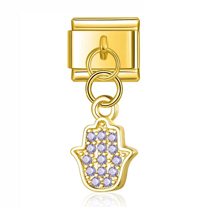 Crystal Eye, Hamsa and Lips Dangle Italian Charms - Image 20