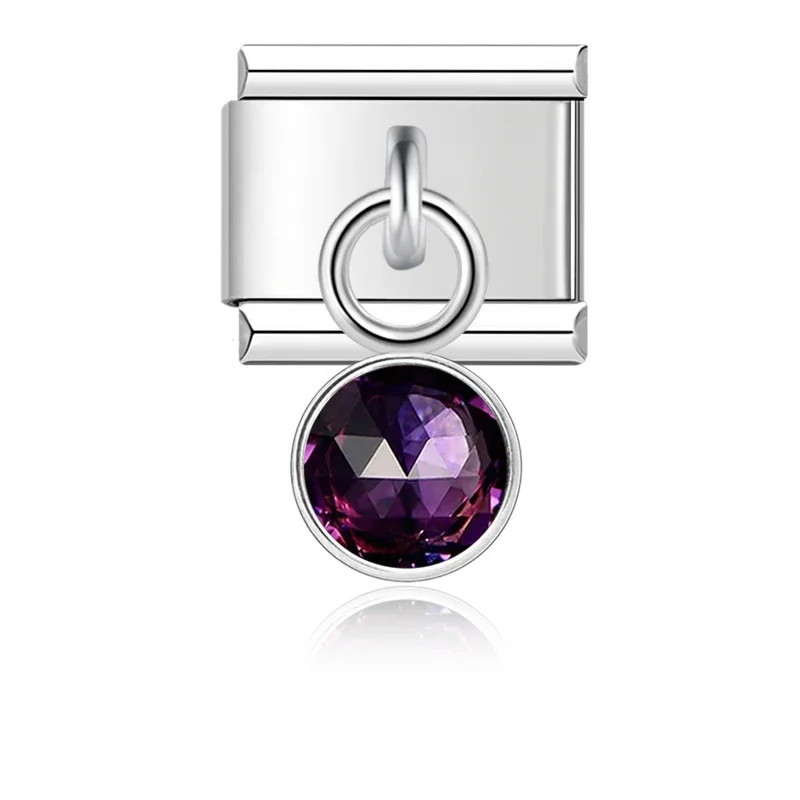 Silver Birthstone Crystal Dangle Italian Charm - Image 4