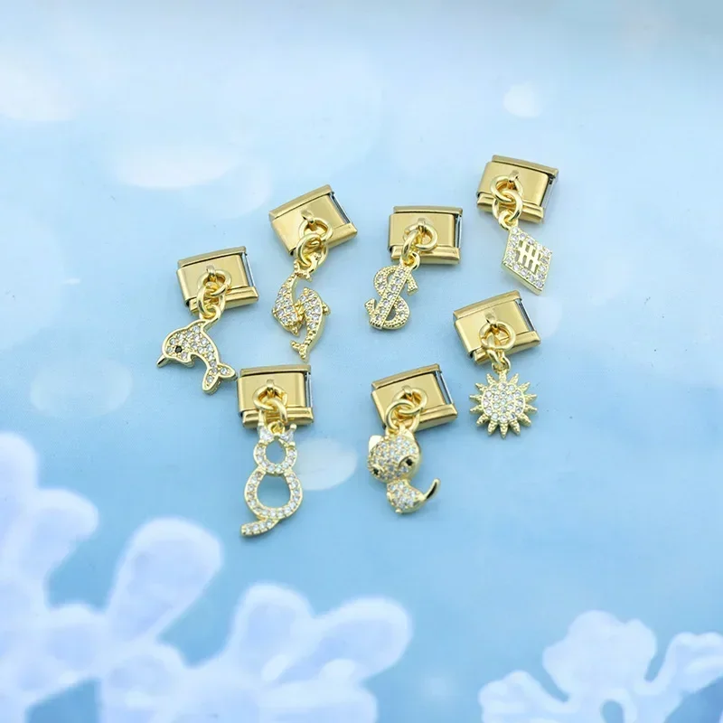 Gold Crystal Symbol Dangle Italian Charms - Image 3