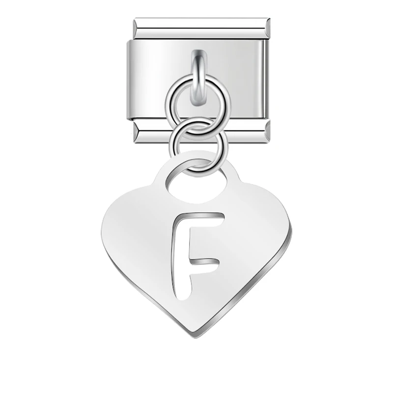 Silver Heart Initial Dangle Italian Charms - Image 15