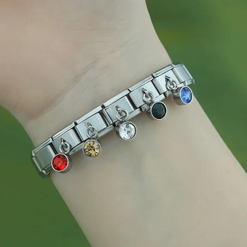 Silver Birthstone Crystal Dangle Italian Charm