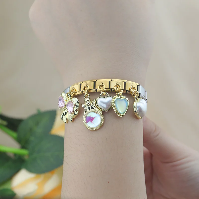 Pearl, Heart and Bow Dangle Italian Charms - Image 2