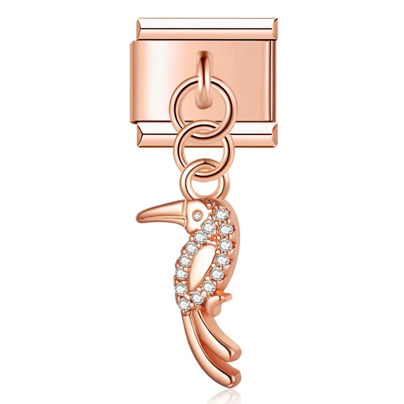 Crystal Bird, Peacock and Snake Dangle Italian Charms - Image 11