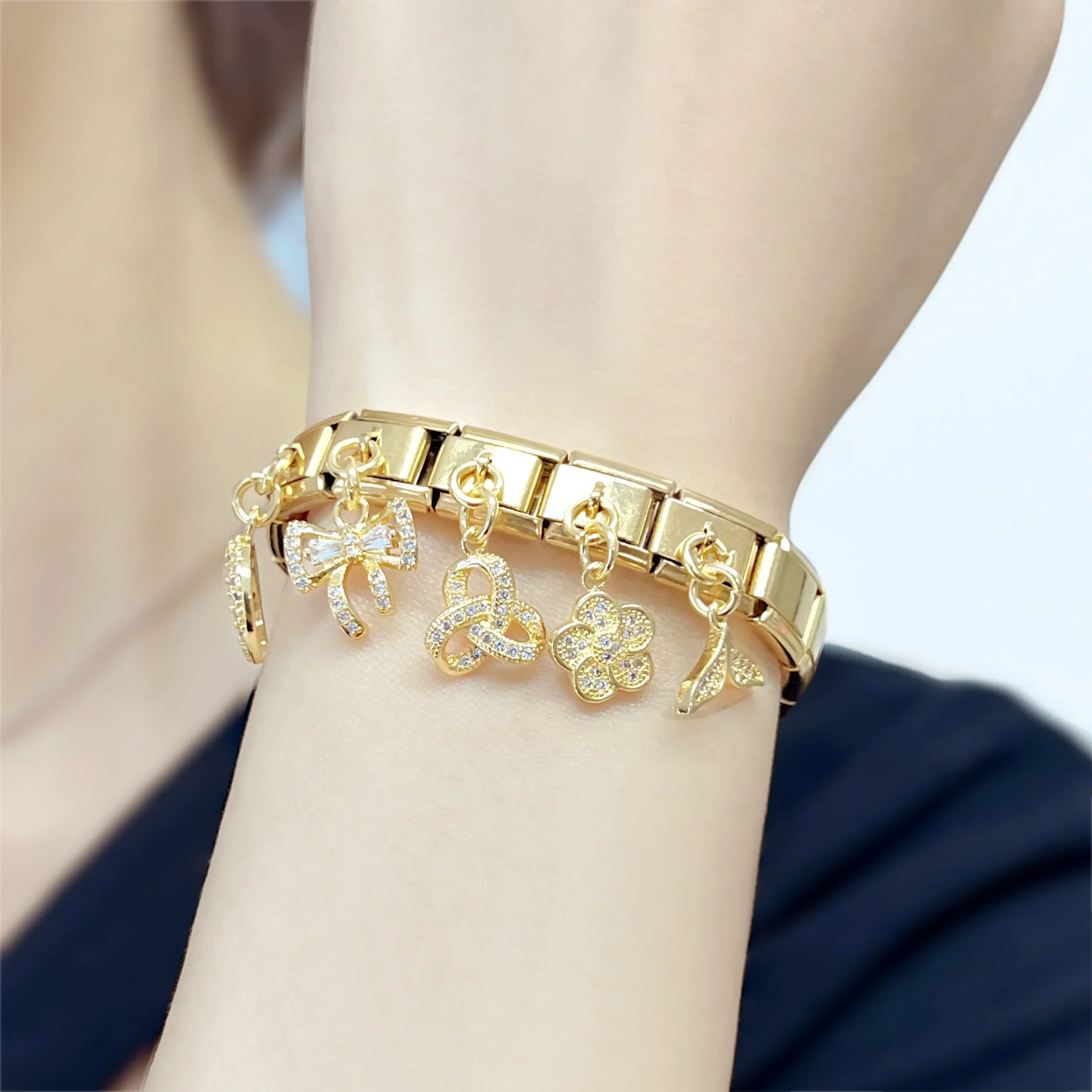 Gold Crystal Symbol Dangle Italian Charms - Image 2