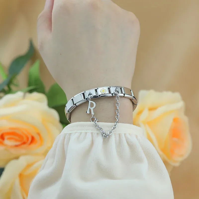 Silver Initial Safety Chain Italian Charms