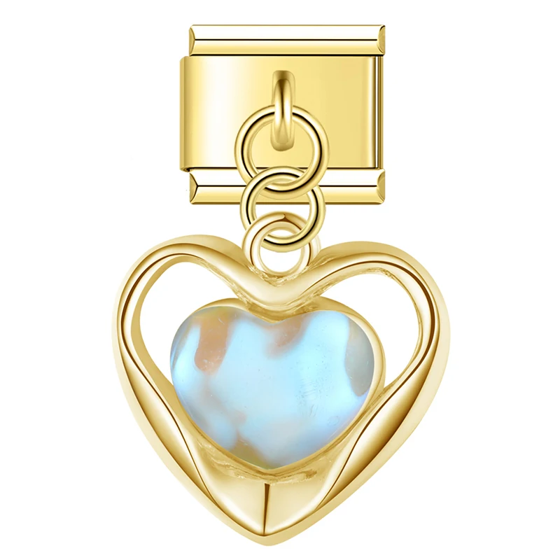 Opal Heart and Sunburst Dangle Italian Charms - Image 6