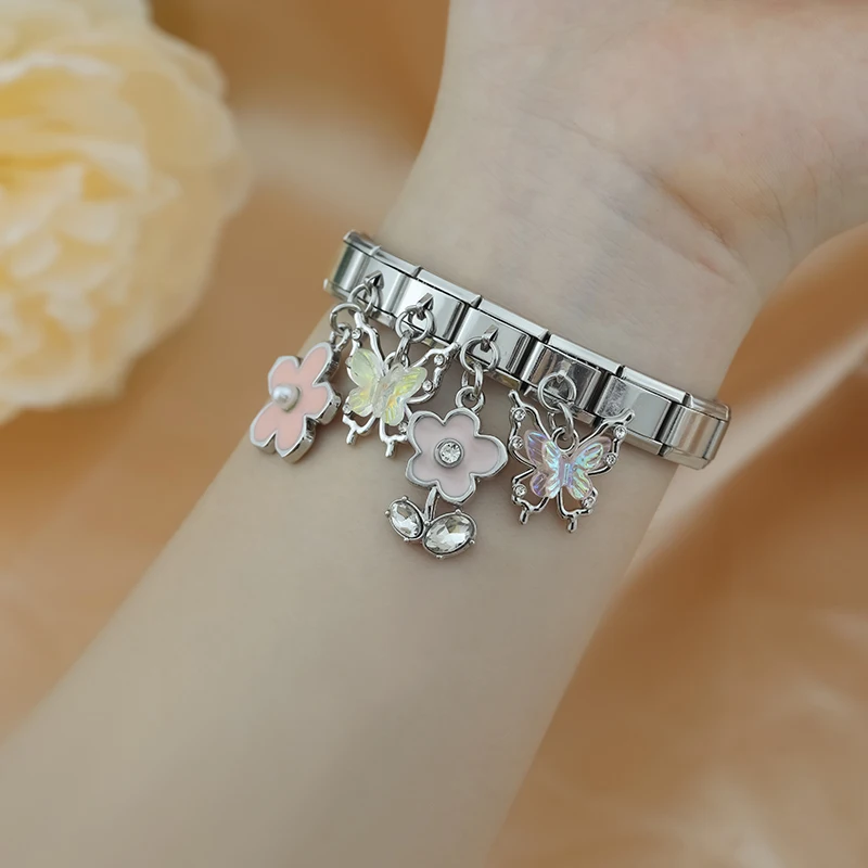 Butterfly and Flower Dangle Italian Charms