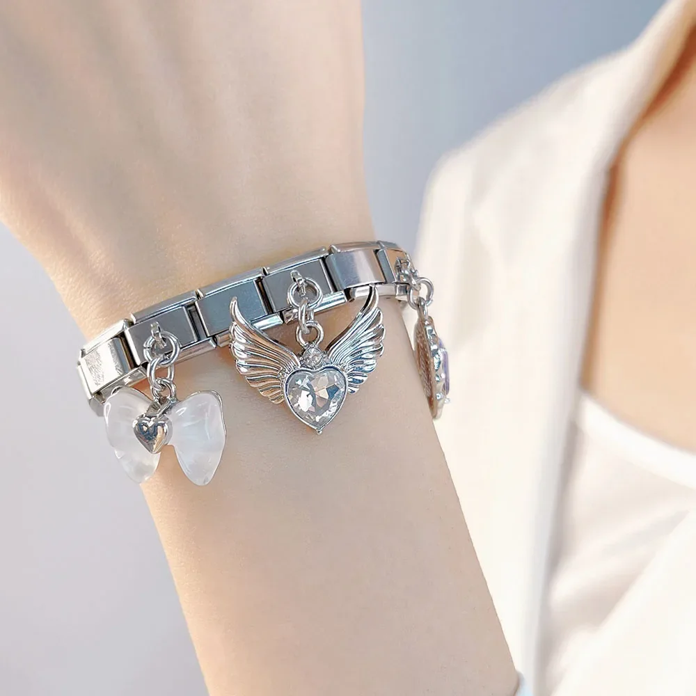 Angel Wing and Bow Dangle Italian Charms
