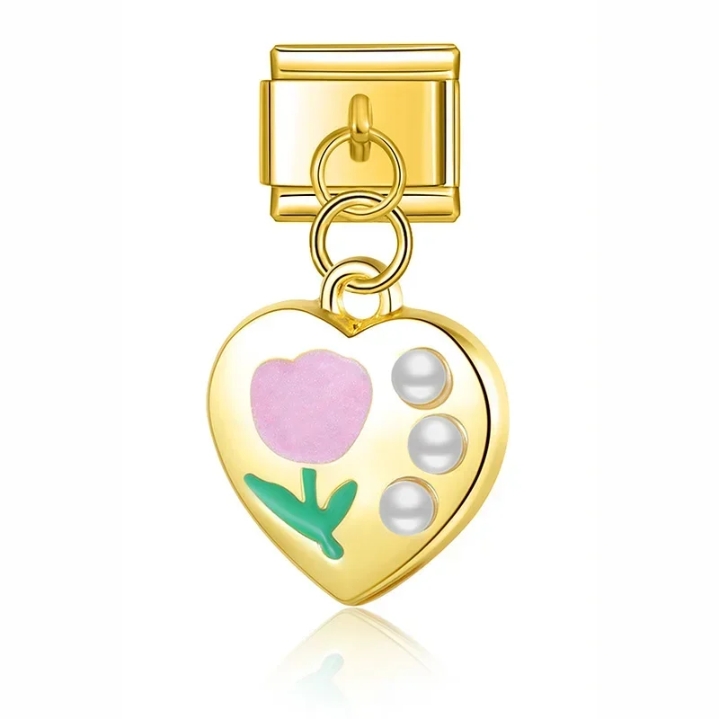 Moonstone Tulip and Heart Dangle Italian Charms - Image 11