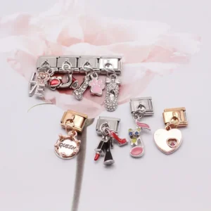 Rose Gold and Silver Love Dangle Italian Charms