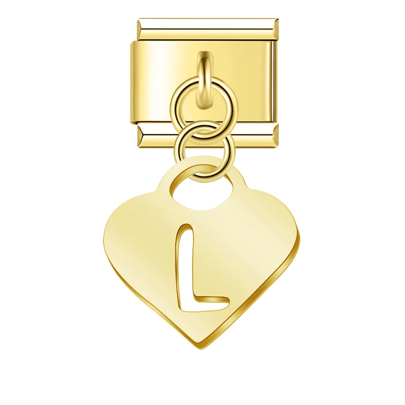 Gold Heart Initial Dangle Italian Charms - Image 13