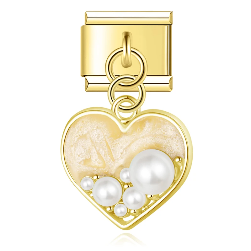 Pearl Heart and Flower Gold Dangle Italian Charms - Image 11
