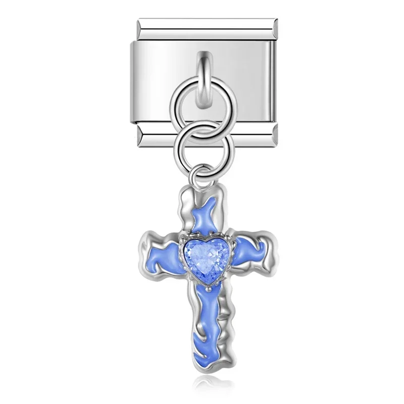 Cross, Pearl and Crystal Dangle Italian Charms - Image 7