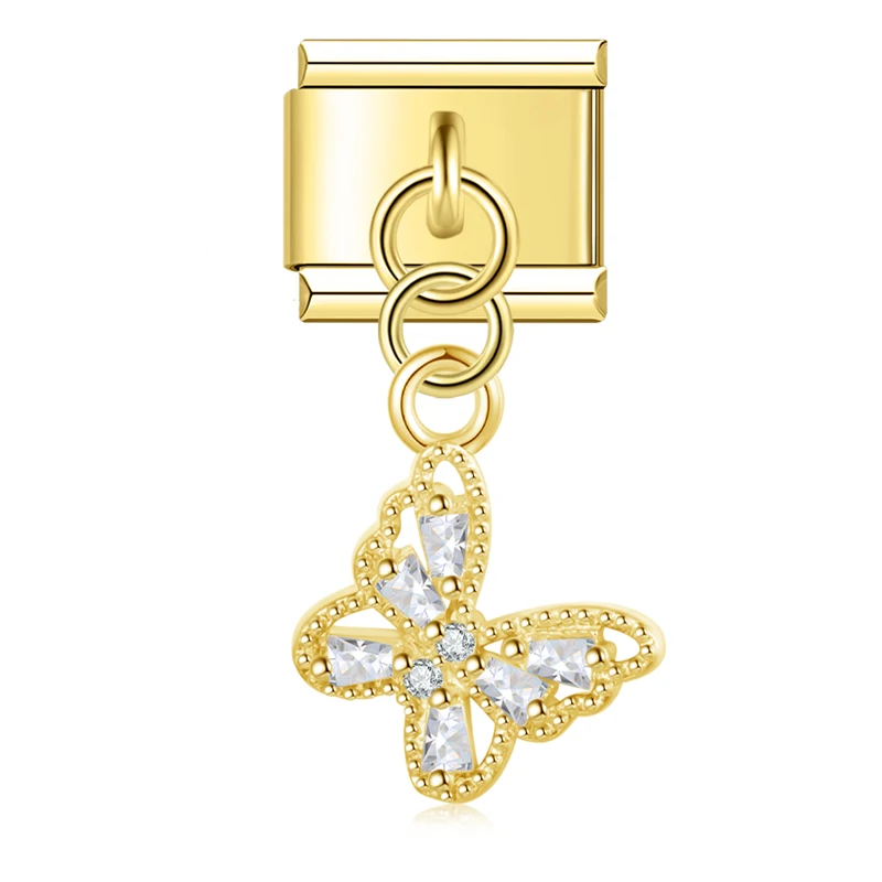 Crystal Butterfly and Turtle Dangle Italian Charms - Image 8