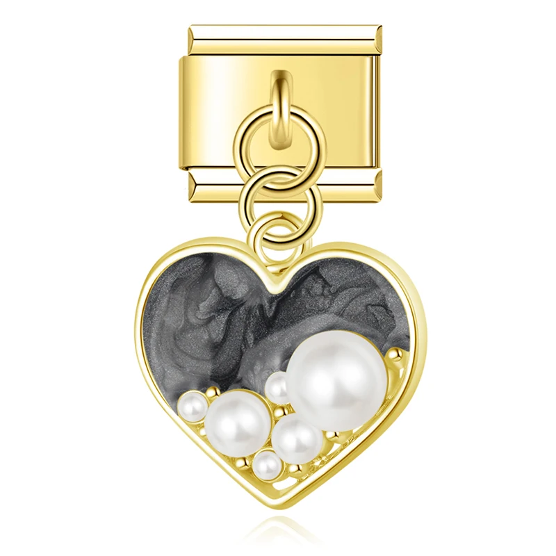 Pearl Heart and Flower Gold Dangle Italian Charms - Image 3
