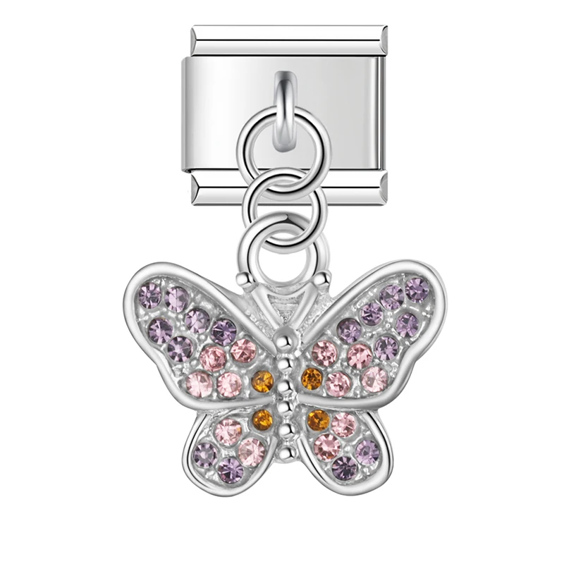 Moon, Flower and Butterfly Dangle Italian Charms - Image 6