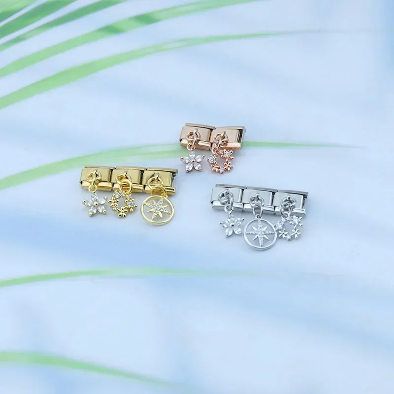 Crystal Compass and Flower Dangle Italian Charms - Image 3