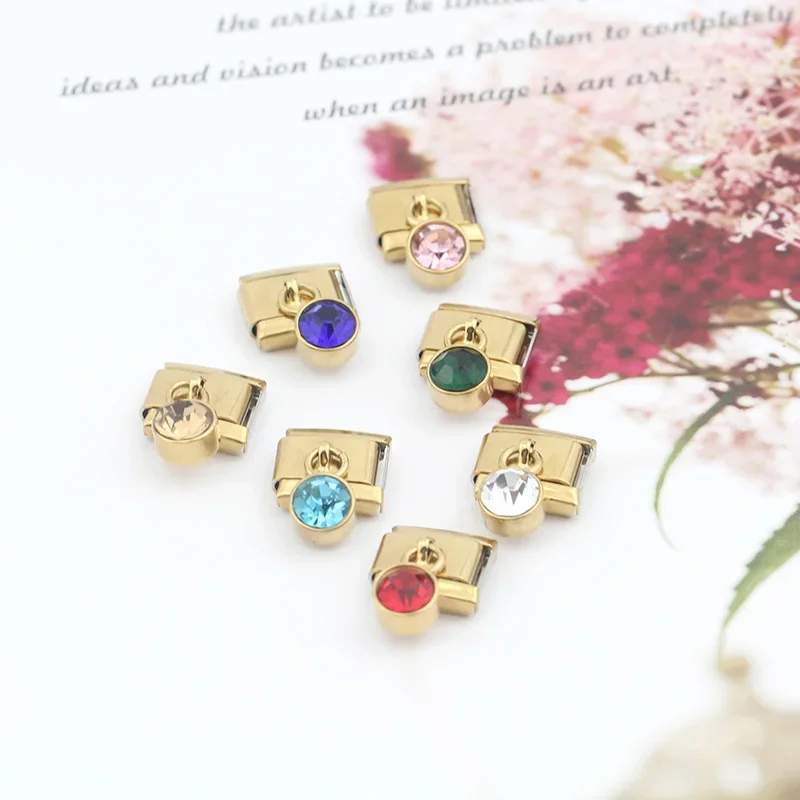 Gold Birthstone Crystal Dangle Italian Charm