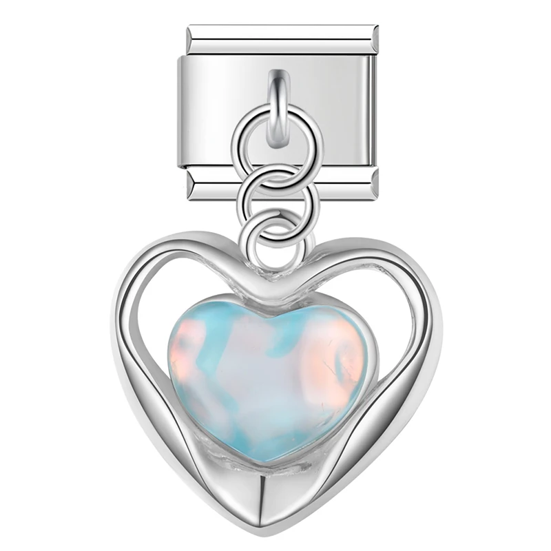 Opal Heart and Sunburst Dangle Italian Charms - Image 7