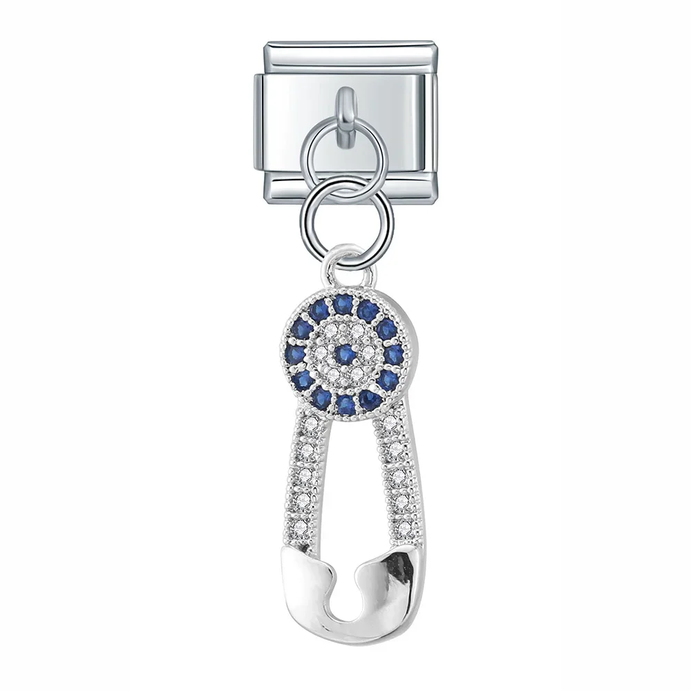 Crystal Snowflake, Key and Safety Pin Dangle Italian Charms - Image 11