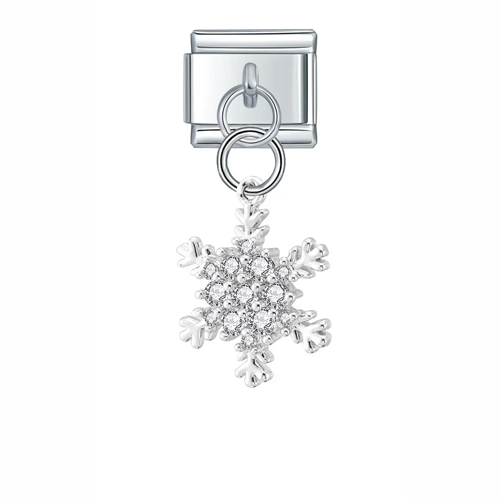 Crystal Snowflake, Key and Safety Pin Dangle Italian Charms - Image 8