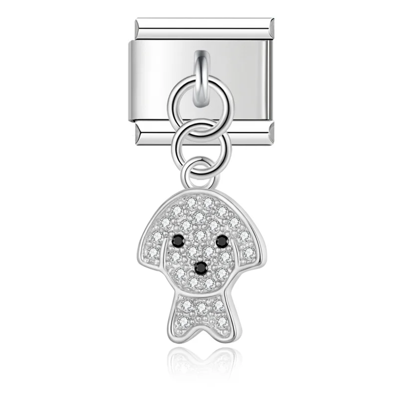 Crystal Flower and Puppy Dangle Italian Charms - Image 5