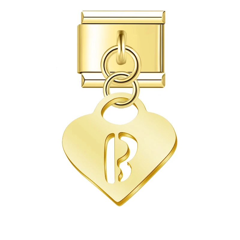 Gold Heart Initial Dangle Italian Charms - Image 29
