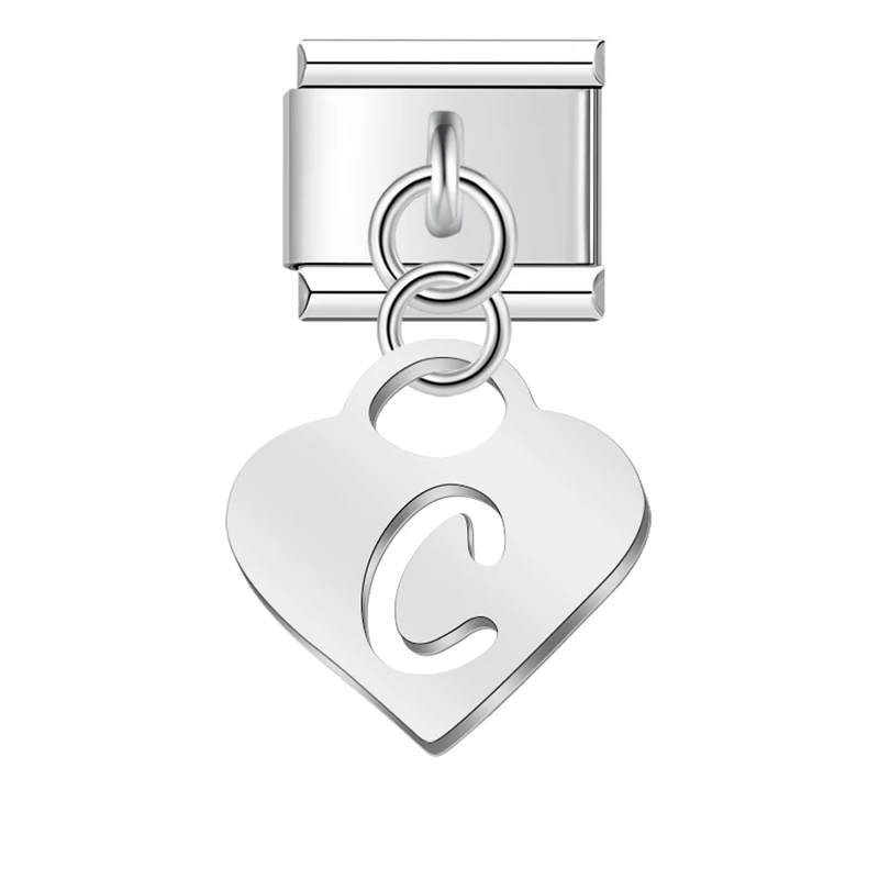 Silver Heart Initial Dangle Italian Charms - Image 20