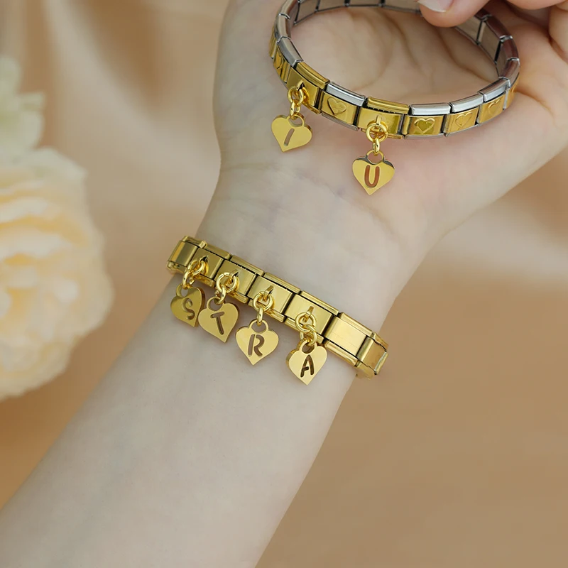 Gold Heart Initial Dangle Italian Charms