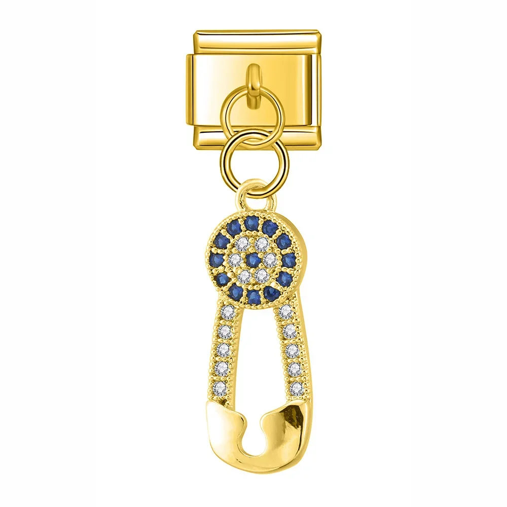 Crystal Snowflake, Key and Safety Pin Dangle Italian Charms - Image 10