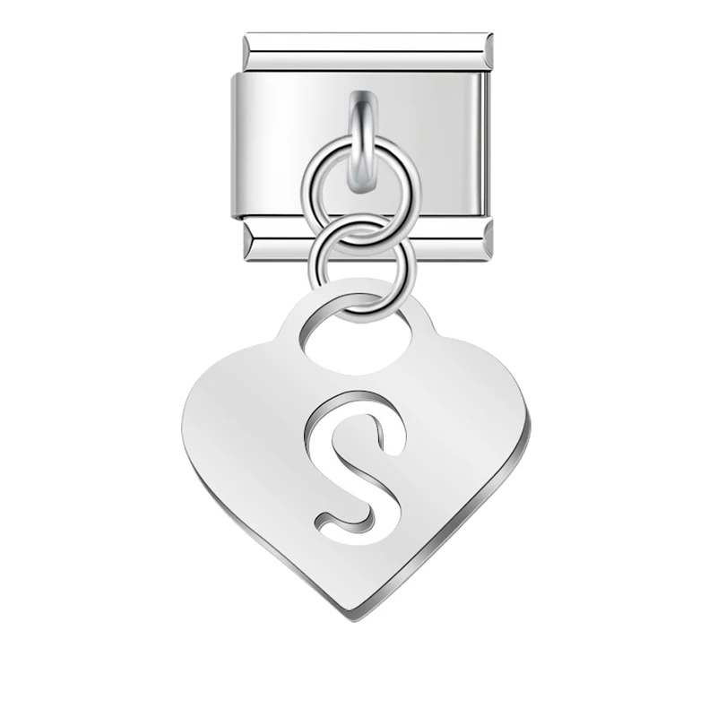 Silver Heart Initial Dangle Italian Charms - Image 10
