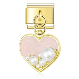 Pearl Heart and Flower Gold Dangle Italian Charms