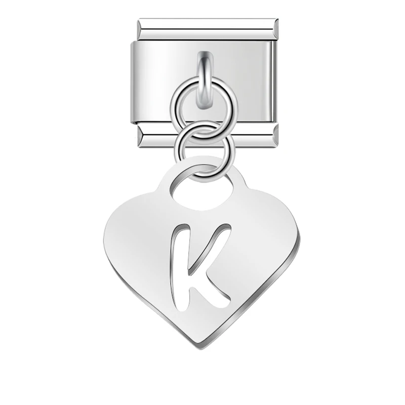 Silver Heart Initial Dangle Italian Charms - Image 28