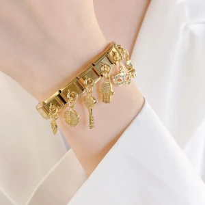 Gold Hamsa, Mask and Heel Dangle Italian Charms