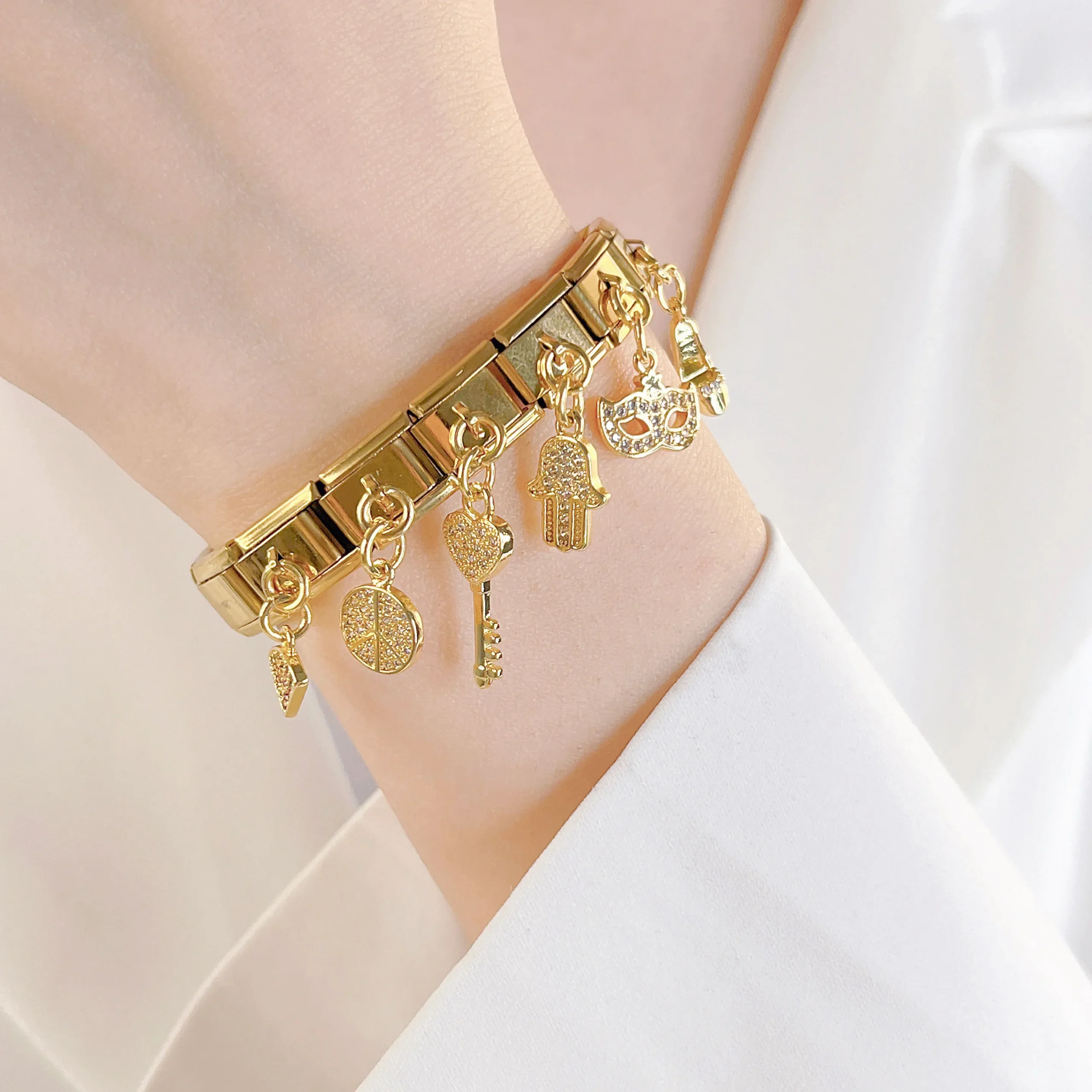 Gold Hamsa, Mask and Heel Dangle Italian Charms