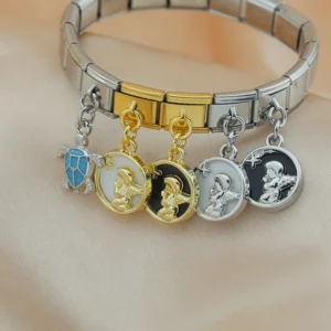 Turtle and Angel Coin Dangle Italian Charms