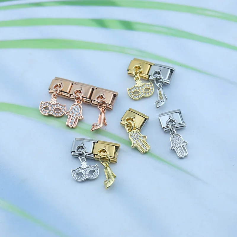 Gold Hamsa, Mask and Heel Dangle Italian Charms - Image 3